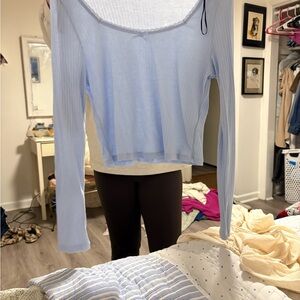 H&M Light Blue Ribbed Long-Sleeve Crop Top